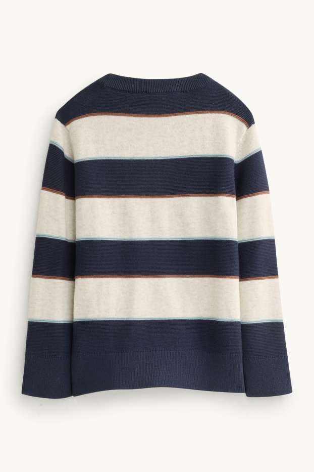 Kinderen: jongens - Trui - gestreept - donkerblauw / crème wit