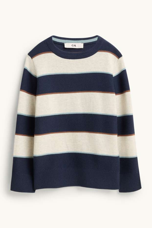 Kinderen: jongens - Trui - gestreept - donkerblauw / crème wit
