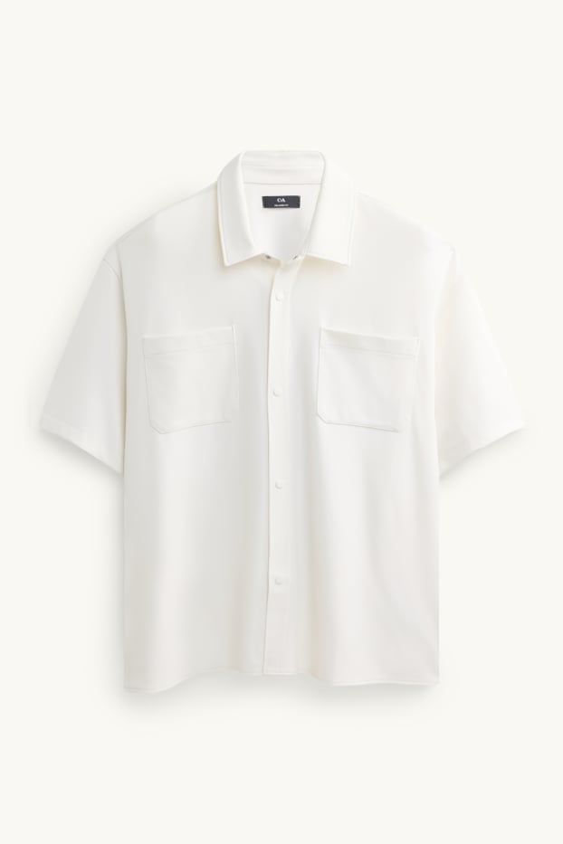 Heren - Overhemd - relaxed fit - kent - met structuur - wit