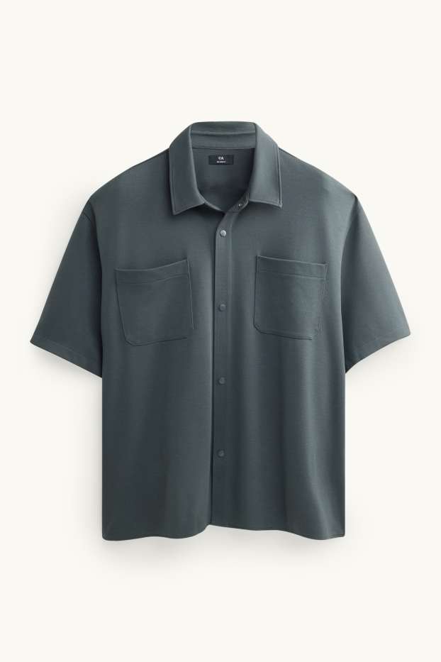 Heren - Overhemd - relaxed fit - kent - met structuur - groen