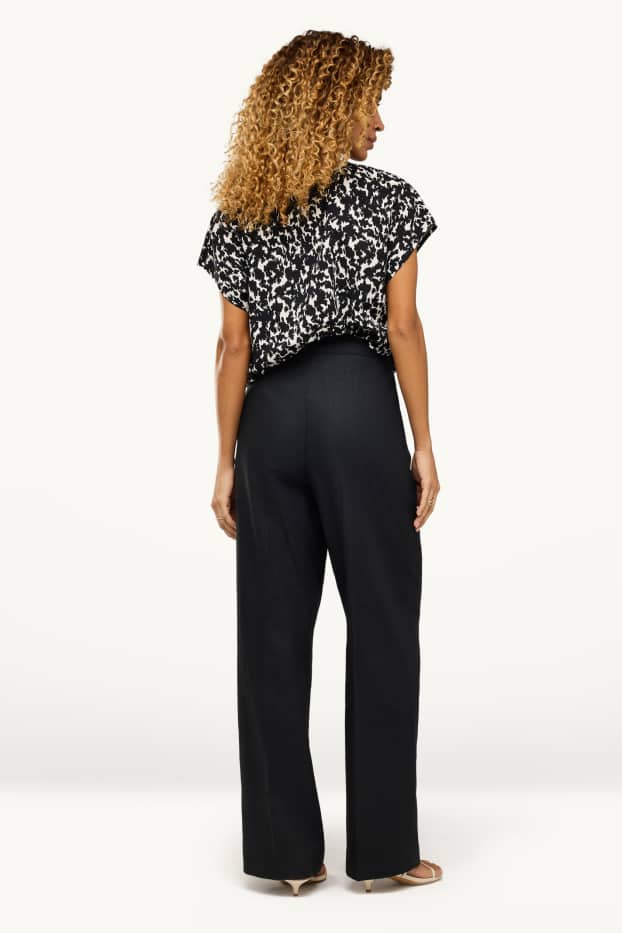 Damen - Stoffhose - High Waist - Wide Leg - Leinen-Mix - schwarz