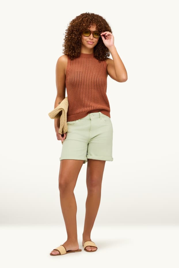 Mujer - Shorts vaqueros - mid waist - verde claro