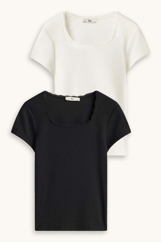 Niñas - Pack de 2 - camisetas de manga corta - de canalé - blanco