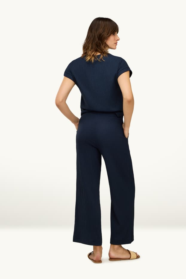 Femmes - Pantalon en toile - mid waist - wide leg - bleu foncé
