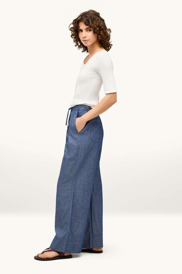 Dames - Pantalon - mid waist - palazzo - jeansblauw