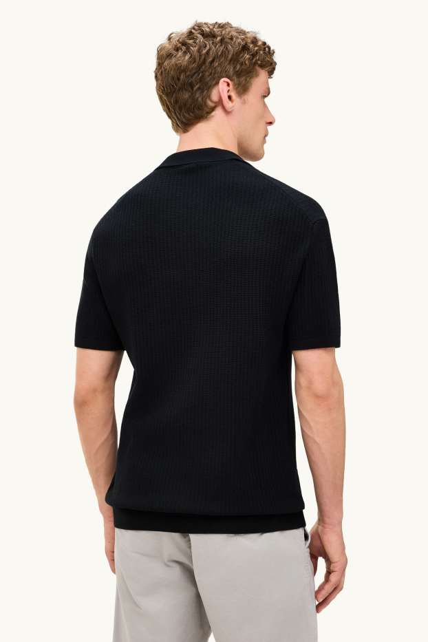 Bărbați - Tricou polo din tricot - relaxed fit - structurat - negru