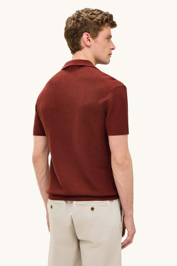 Bărbați - Tricou polo din tricot - relaxed fit - structurat - maro