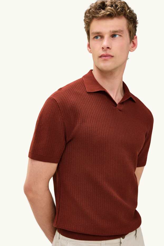 Bărbați - Tricou polo din tricot - relaxed fit - structurat - maro