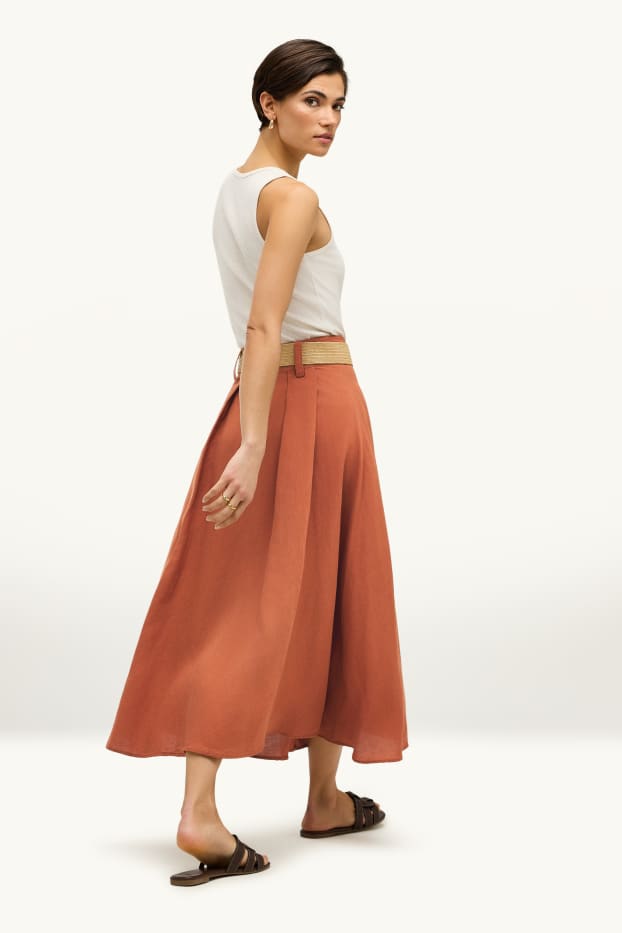 Damen - Rock mit Gürtel - Leinen-Mix - orange