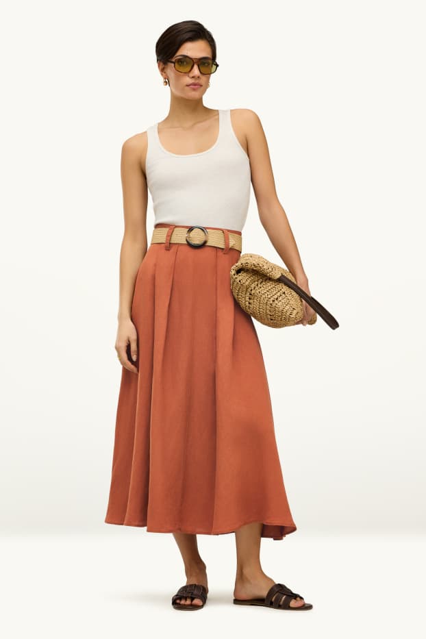 Damen - Rock mit Gürtel - Leinen-Mix - orange