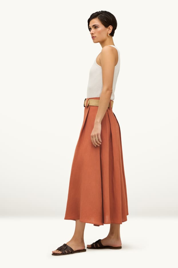 Damen - Rock mit Gürtel - Leinen-Mix - orange