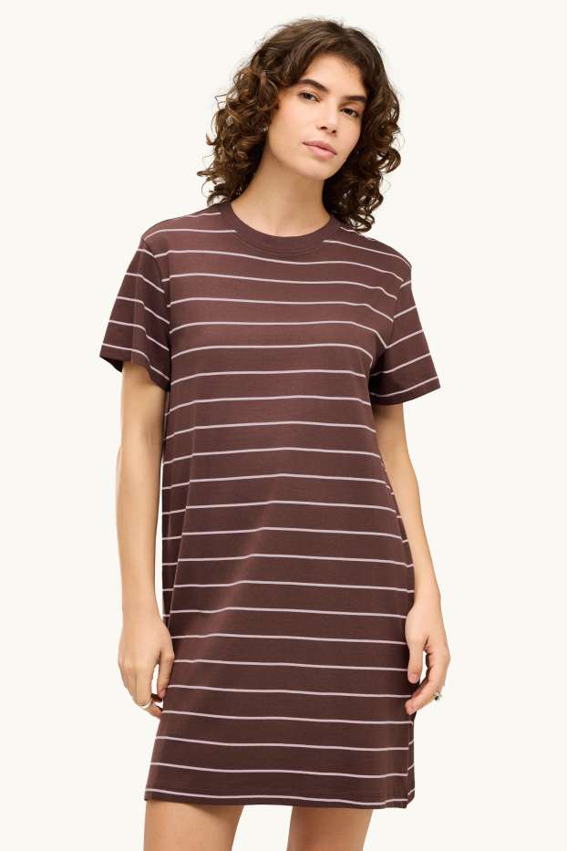 Damen - T-Shirt-Kleid - gestreift - braun