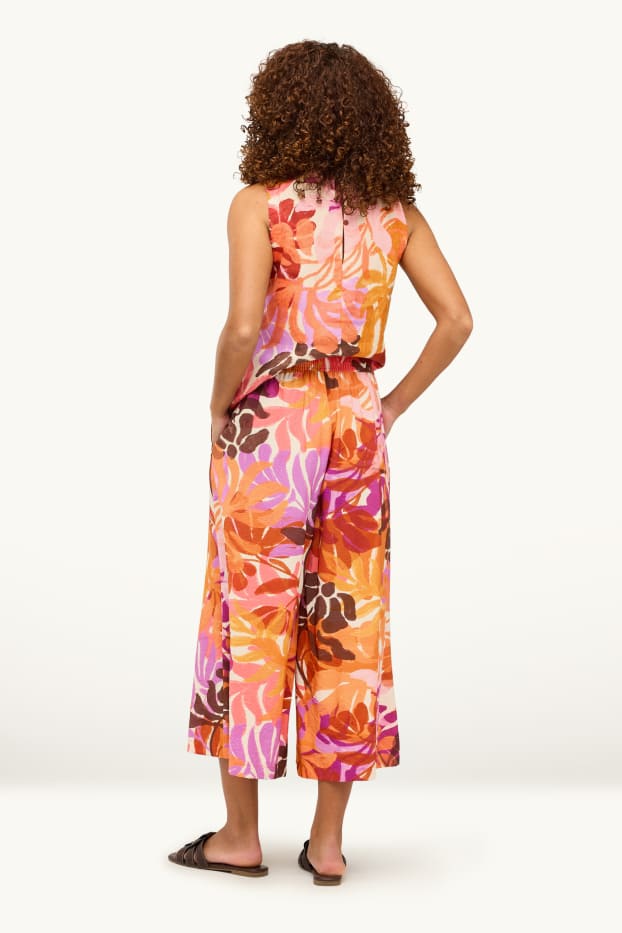 Dames - Pantalon - high waist - palazzo - met patroon - oranje / rood