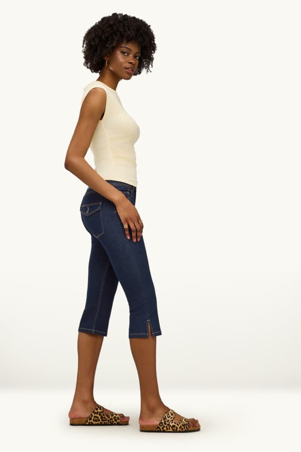 Damen - Capri Jeans - Low Waist  - dunkeljeansblau