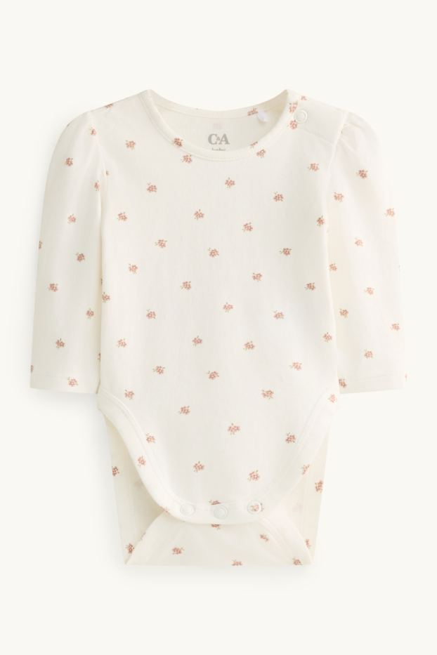 Baby: meisjes - Bloemetje - baby-outfit - 2-delig - wit / roze