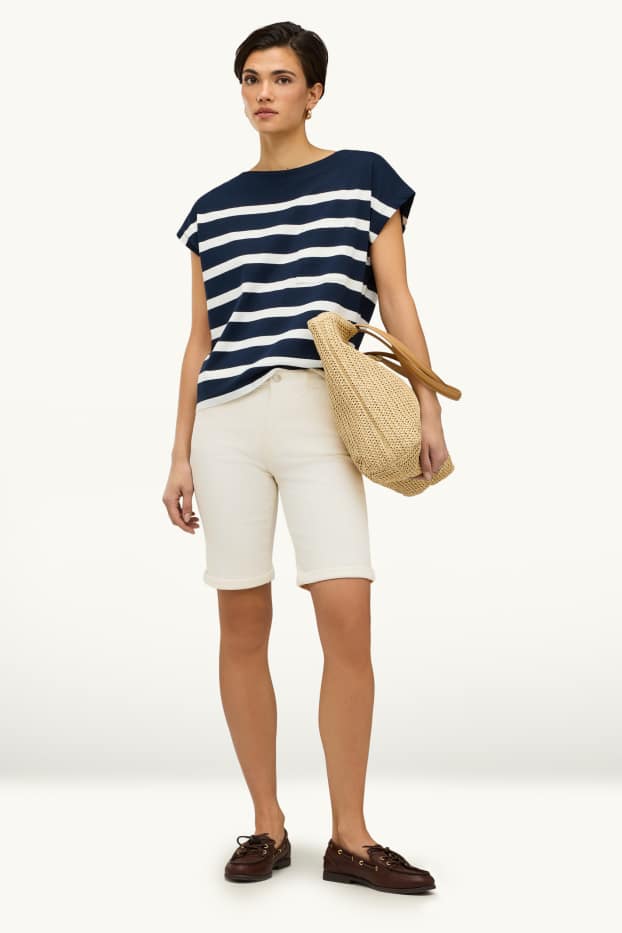 Women - Denim Bermuda shorts - white