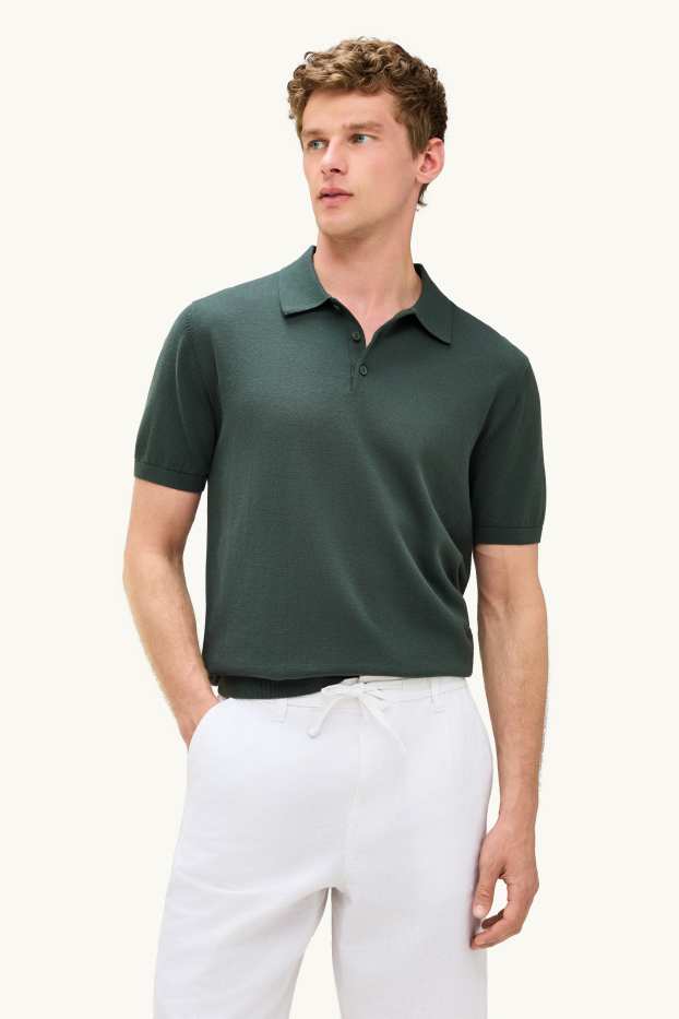 Bărbați - Tricou polo din tricot - regular fit - verde închis