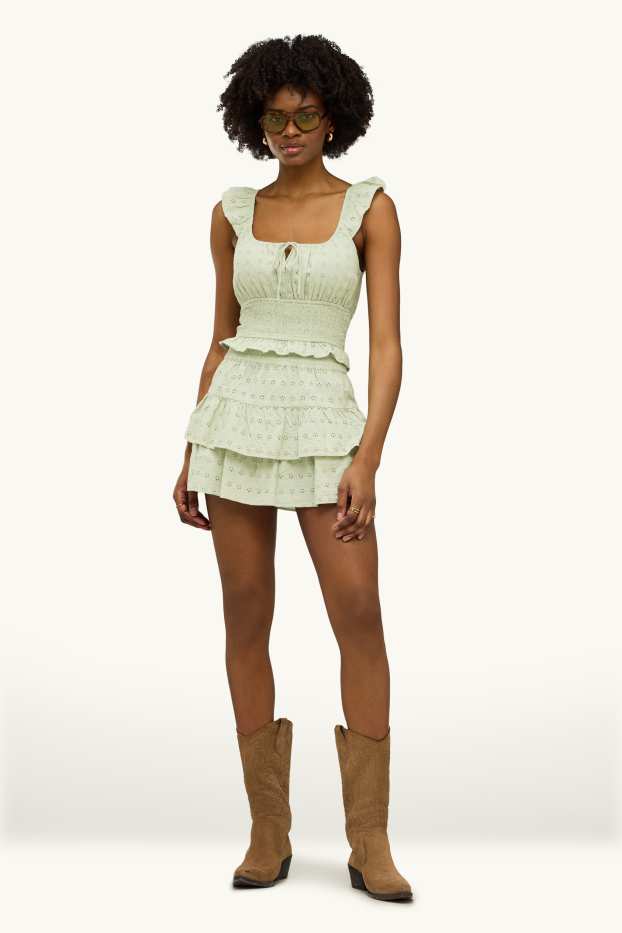 Women - Skirt - broderie anglaise - light green