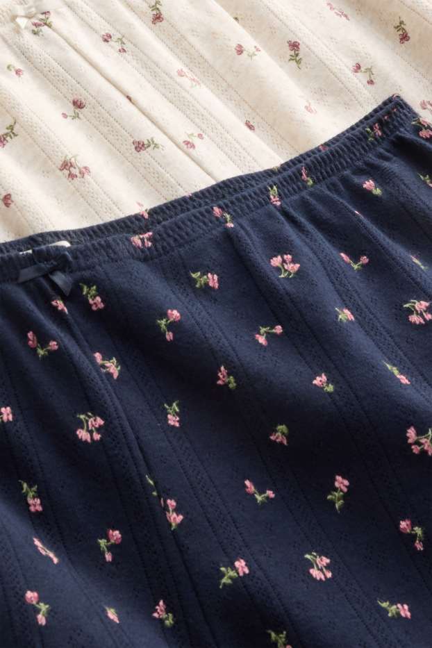 Damen - Multipack 2er - Pyjama-Shorts - geblühmt - dunkelblau / weiß