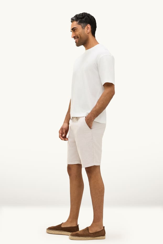 Herren - Shorts - Leinen-Mix - gestreift - beige