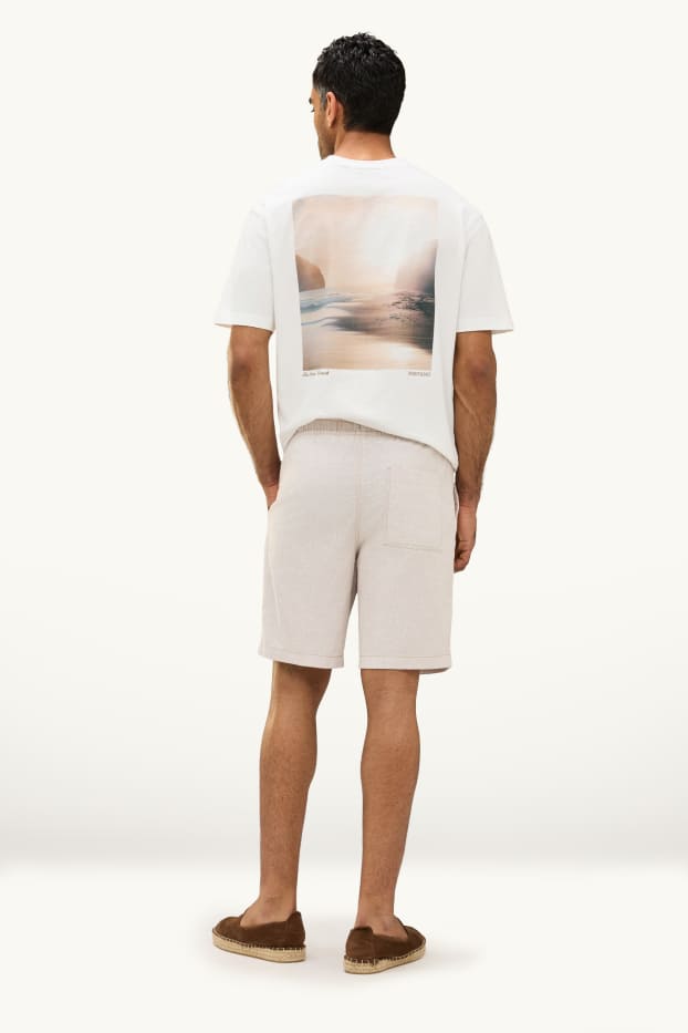 Herren - Shorts - Leinen-Mix - gestreift - beige