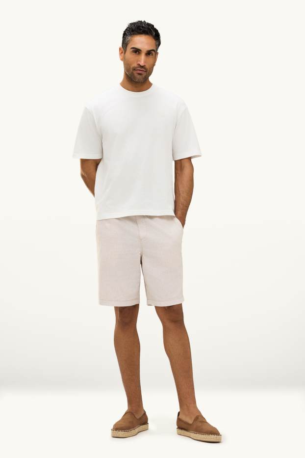 Herren - Shorts - Leinen-Mix - gestreift - beige