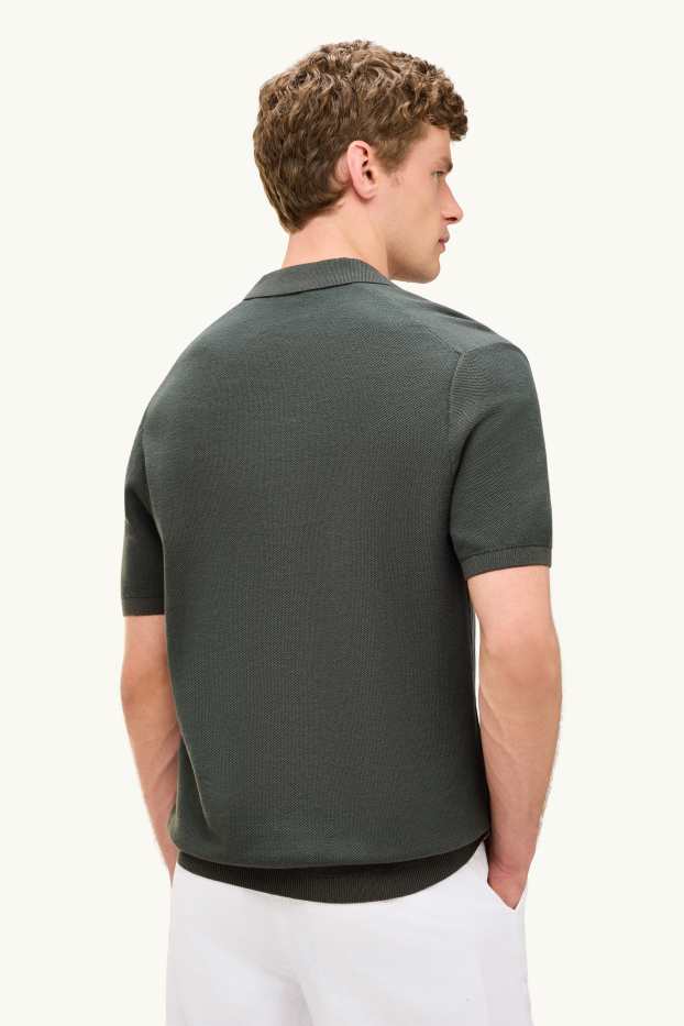 Herren - Strick-Poloshirt - Regular Fit - strukturiert - dunkelgrün
