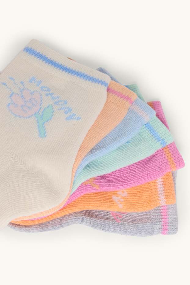 Kinderen: meisjes - Set van 7 paar - dagen van de week - sokken met motief - fuchsiarood