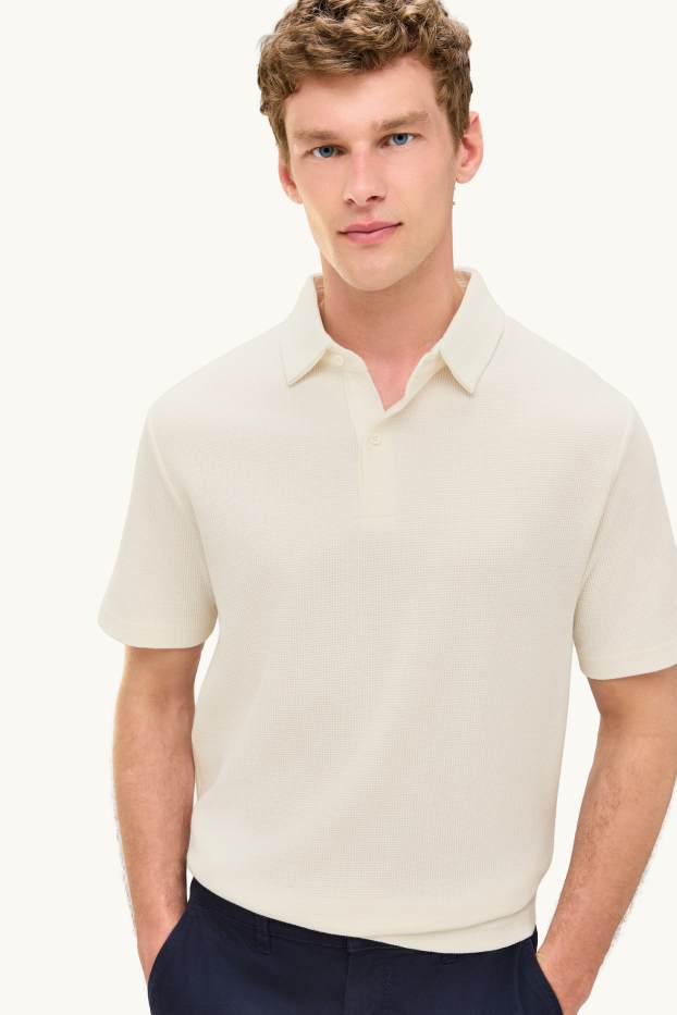 Pánské - Polokošile - regular fit - strukturovaná - krémové barvy