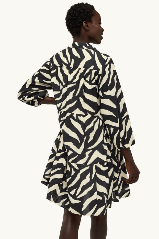 Damen - A-Linien Kleid - gemustert - weiß / schwarz