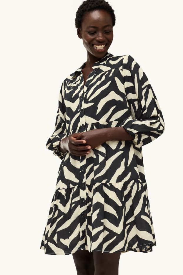 Damen - A-Linien Kleid - gemustert - weiß / schwarz