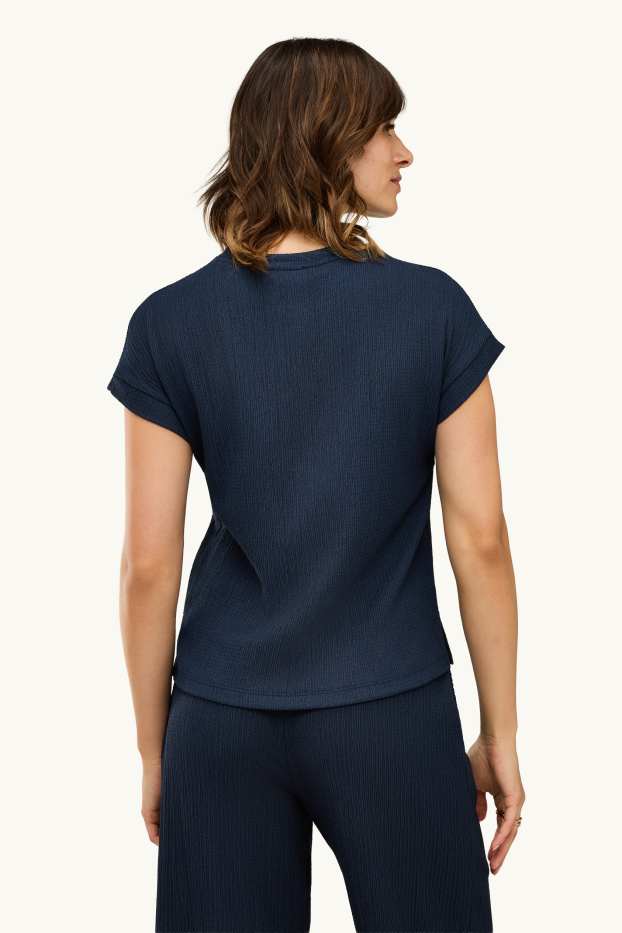 Mujer - Camiseta - relaxed fit - con textura - azul oscuro