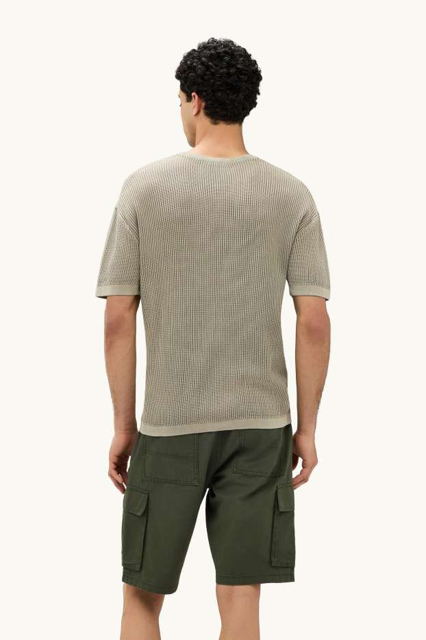 Herren - Strick-T-Shirt - Relaxed Fit - gerippt - grün