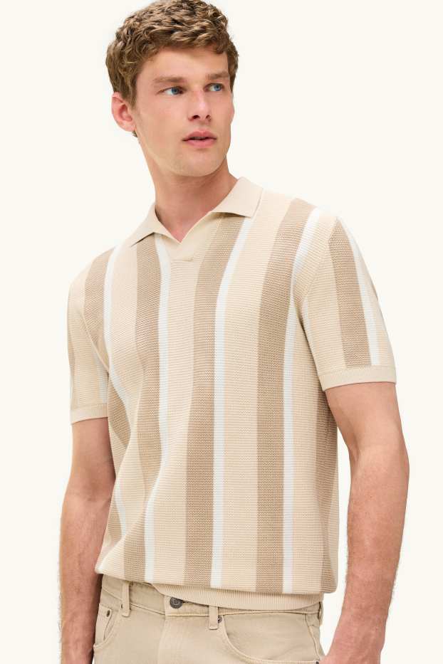 Herren - Strick-Poloshirt - Regular Fit - gestreift - strukturiert - beige