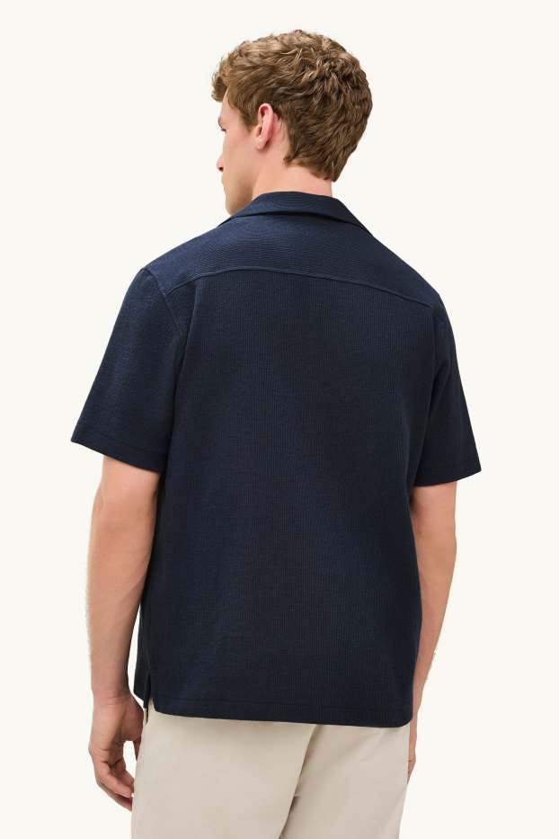 Bărbați - Cămașă - regular fit - guler cu rever - structurat - albastru închis