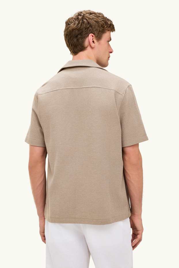 Bărbați - Cămașă - regular fit - guler cu rever - structurat - maro deschis