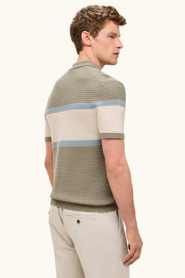 Home - Polo de punt - regular fit - de ratlles - texturat - verd clar