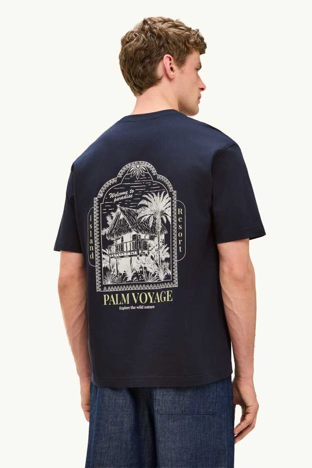 Hommes - T-shirt - relaxed fit - bleu foncé