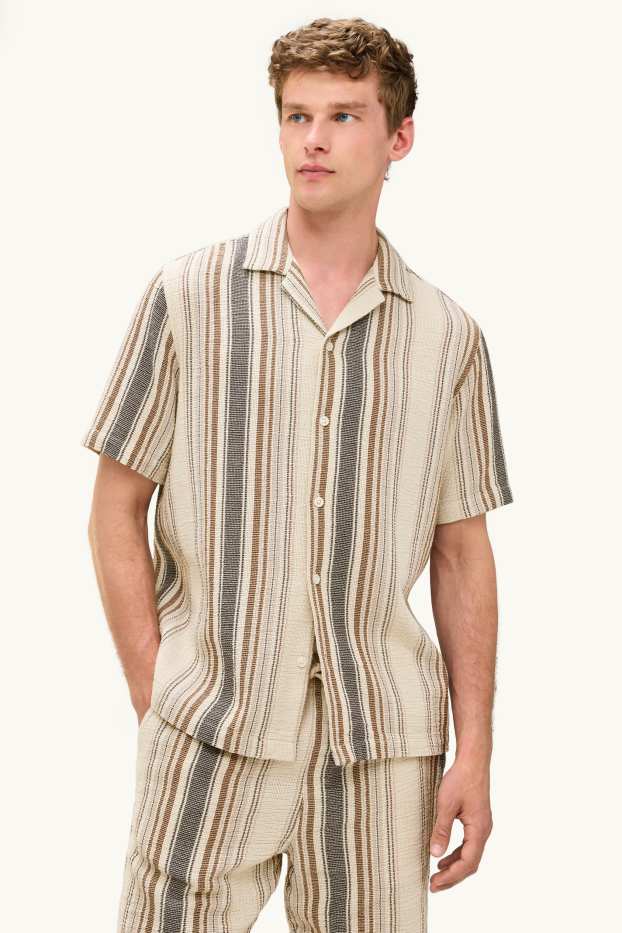 Herren - Hemd - Regular Fit - Reverskragen - gestreift - strukturiert - hellbraun