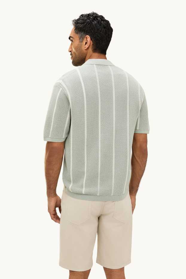 Bărbați - Cămașă tricotată - regular fit - guler cu rever - cu dungi - verde deschis