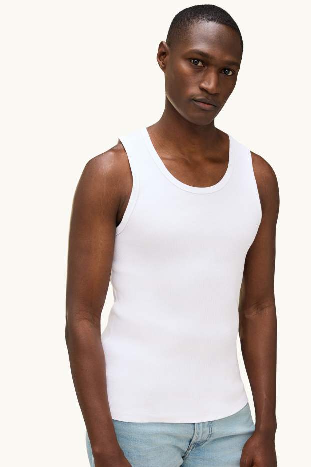 Hommes - Débardeur - finition côtelée - blanc