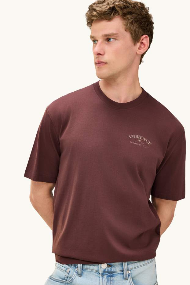 Unisexe - T-shirt - relaxed fit - marron foncé