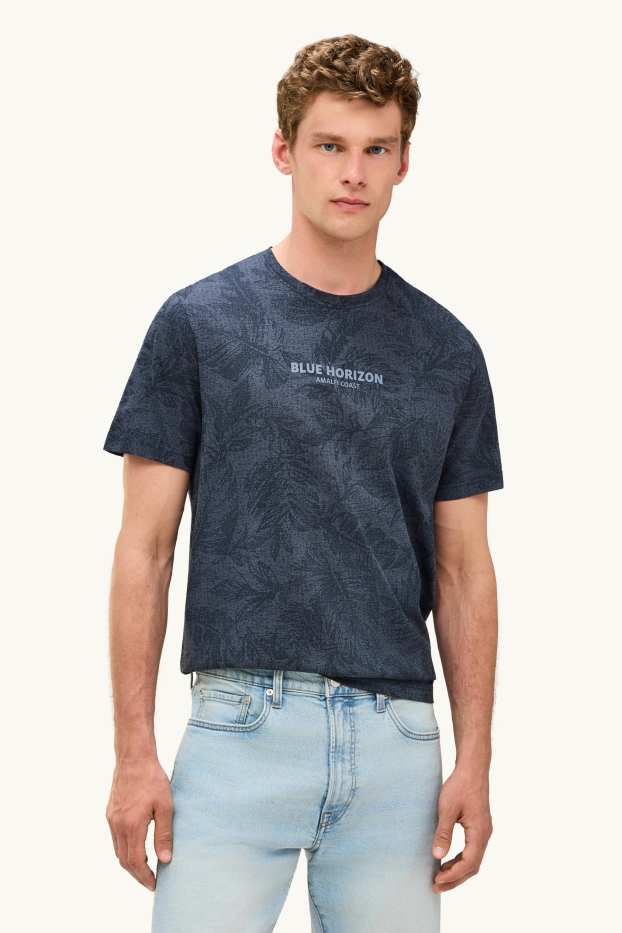 Heren - T-shirt - regular fit - met patroon - donkerblauw