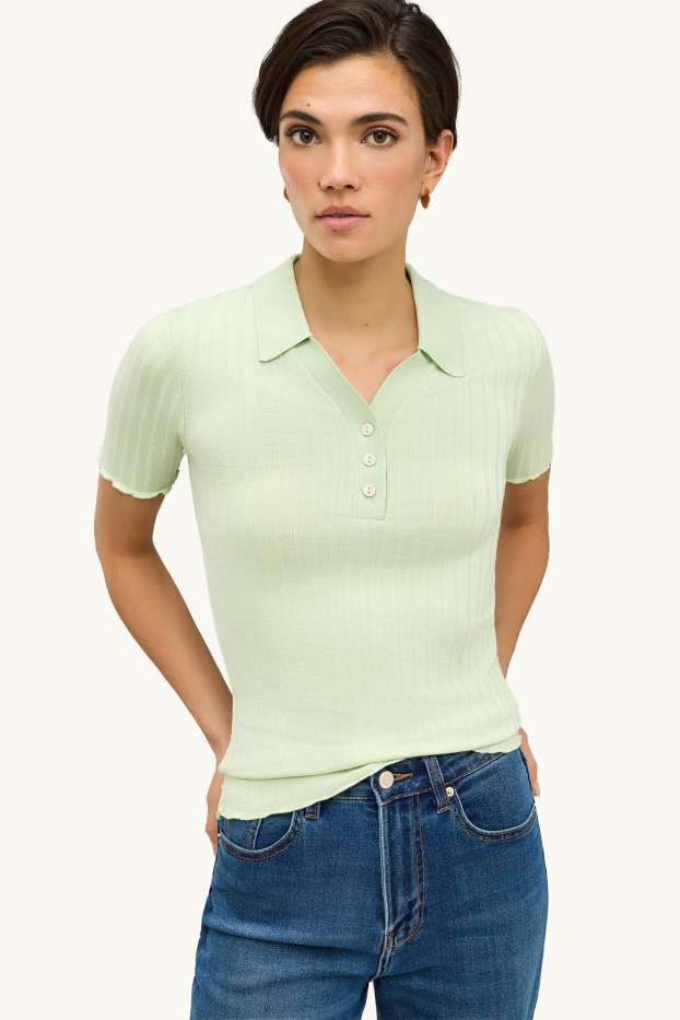Dámské - Polokošile - regular fit - žebrovaná - světle zelená