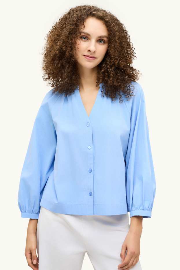Dames - Blouse met V-hals - blauw