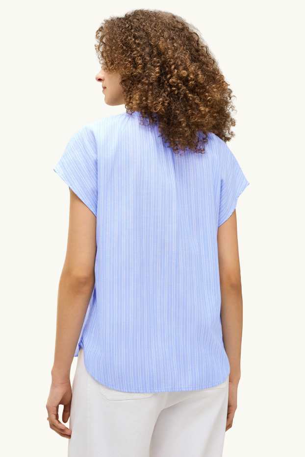 Damen - Bluse mit V-Ausschnitt - gestreift - hellblau