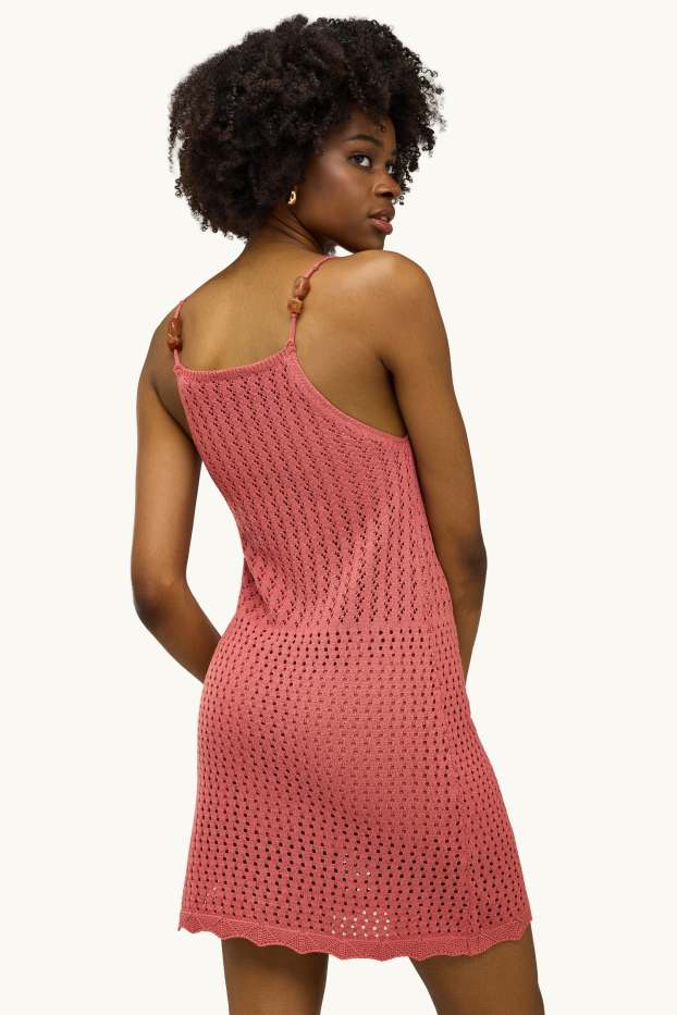 Dames - Jurk met gebreid patroon - terracotta