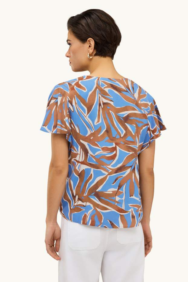 Damen - Bluse mit V-Ausschnitt - gemustert - braun / blau