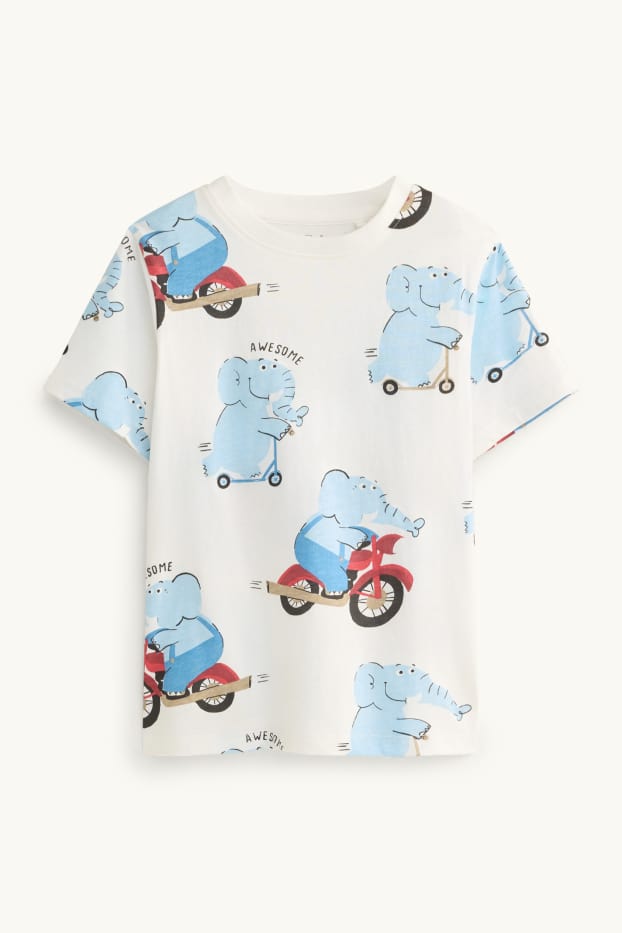 Kinder Buben - Elefant - Kurzarmshirt - weiß