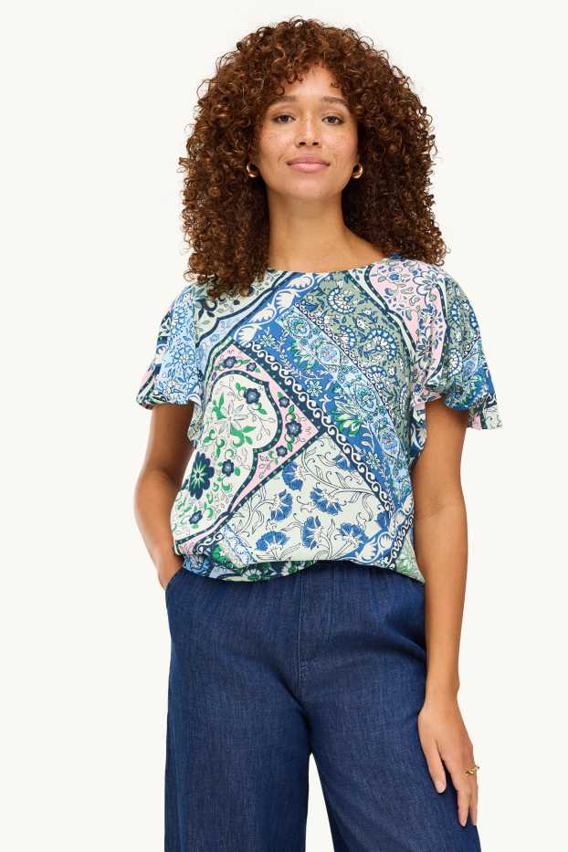 Damen - Bluse - gemustert - blau
